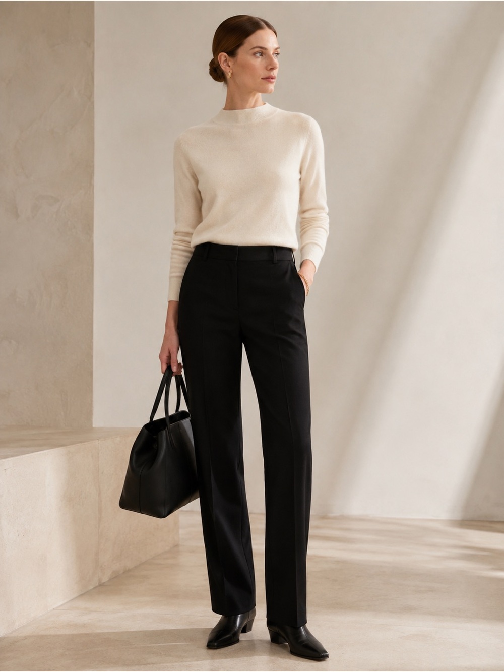 Akris Punto Black Wool Stretch Straight Leg Trousers Pants Size 4 Swiss Made